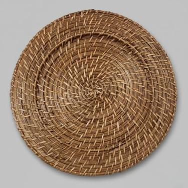 Imagem de Sousplat Redondo Rattan Bege 33 CM 70% Bambu 30% Rattan Decoração de Mesa Para Eventos e Refeiçõe