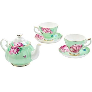 Imagem de Conjunto de 3 conjuntos de chá de café de porcelana de cerâmica com 1 bule de chá e 2 xícaras para decoração de casamento, presente doméstico