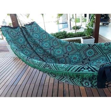 Imagem de Rede de Descanso Casal Reforçada 200kg – Tecido Macio em Algodão e Nylon para Varanda, Quintal e Área Externa (Verde Escuro Flor)