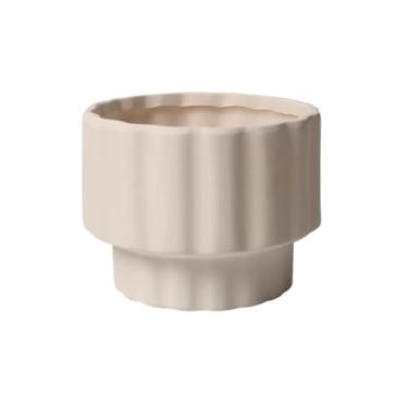 Imagem de KHUTRW3D Vasos pequenos de cerâmica para plantas com orifícios de drenagem, recipiente de vaso de forma curva, para ambientes internos e externos, quarto, jardim, peitoril da janela, jardim (bege