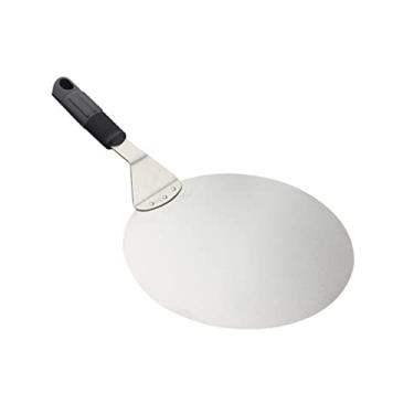 Imagem de Pá de Pizza Redonda Aço Inoxidável com Cabo Ideal para Assar Caseira Pão Bolo Fácil Limpar e Armazenar Grip Confortável Forno Churrasqueira a Lenha