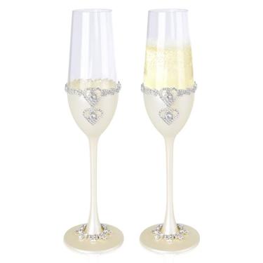 Imagem de Conjunto de 2 taças de champanhe para casamento, 198 g com strass de cristal, taças de champanhe para Sr. e Sra. Presentes de casamento para noivado, chá de panela, aniversário, festa, banquetes