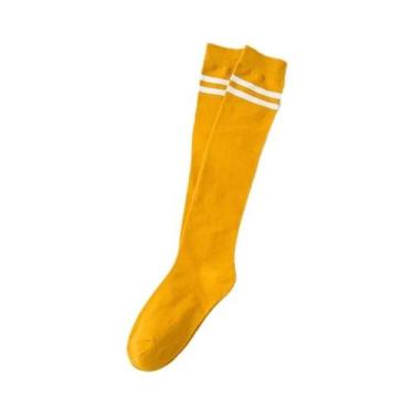 Imagem de Meias Femininas Longas Até O Joelho Listradas Em Cores Sólidas Quentes