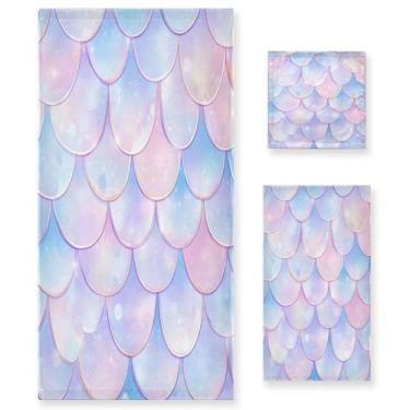 Imagem de xigua Conjunto de toalhas de banheiro com escamas de sereia toalha de banho macia absorvente de 3 peças toalha de mão toalhas decorativas para banheiro, academia, hotel, praia, piscina