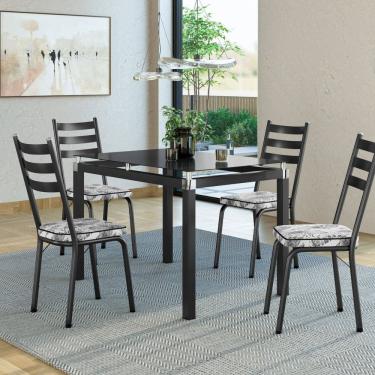 Imagem de Conjunto Mesa 107x73cm Malva com 4 Cadeiras New Floral Cinza/Preto