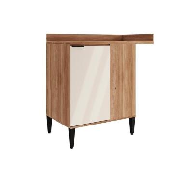 Imagem de Balcão De Cozinha Modulado Alpha 2508 Canto Reto Com 1 Porta Com Tampo 94cm Freijó Off White