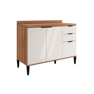 Imagem de Gabinete De Cozinha Modulado Balcão Alpha 2506 3 Portas E 2 Gavetas Sem Tampo 120cm Freijó Off White