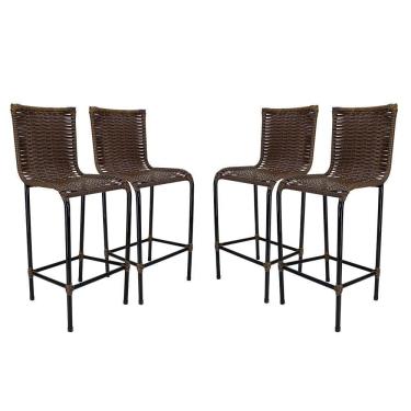 Imagem de Kit 4 Banquetas Alta Diplomata Fibra Sintética Argila