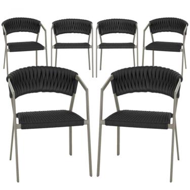 Imagem de 6 Cadeiras Atenas Tricô Náutico E Alumínio Uv Varanda Jantar Preto