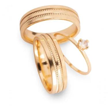 Imagem de Par De Alianças Banhada Ouro 18k 5mm Com Dois Frisos