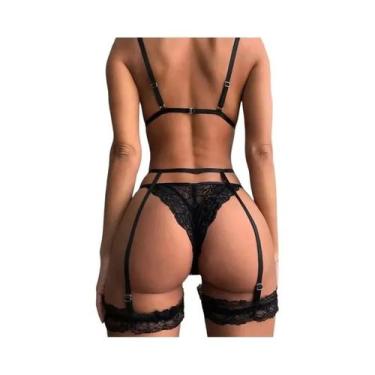 Imagem de Conjunto De Lingerie Feminina De 3 Peças: Sutiã De Alça Fina, Tanga E 