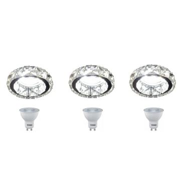 Imagem de Kit 3 Spot De Embutir Cristal Gesso Sala + Led Branco Frio