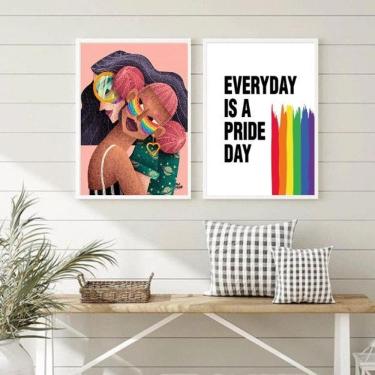 Imagem de Kit 2 Quadros LGBT Lésbicas 24x18cm - com Vidro e Moldura Preta