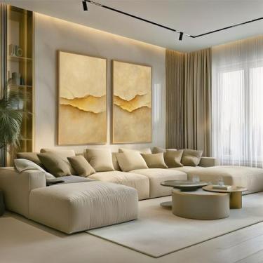 Imagem de Conjunto 2 Quadros Decorativos com Moldura Caixa Rachadura 3D  para Sa