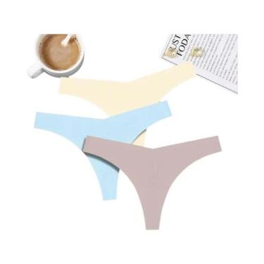 Imagem de Calcinhas Femininas De Seda Gelada Sem Costura, Kit Com 3 Peças, Cintu