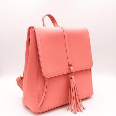Imagem de Mochila Bolsa Feminina Rosé Couro Pu Casual Viagem Elegante - Shop Mix