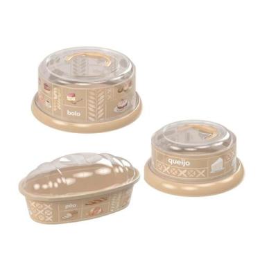 Imagem de Kit Boleira Queijeira e Cesto de Porta Pão Francês Bisnaguina Cor bege