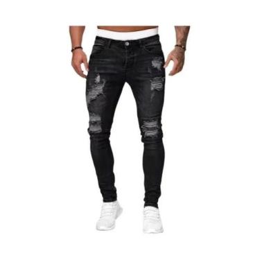 Imagem de Calça Jeans Skinny Masculina Vintage Lavada Rasgada Casual Slim Fit - 