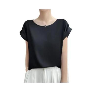 Imagem de Camisola Feminina De Seda Com Decote Redondo, Blusa Solta De Cetim Sem