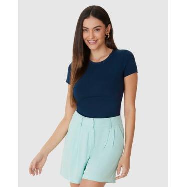 Imagem de Blusa Básica Feminina Decote Redondo Em Algodão - Malwee, Azul, GG