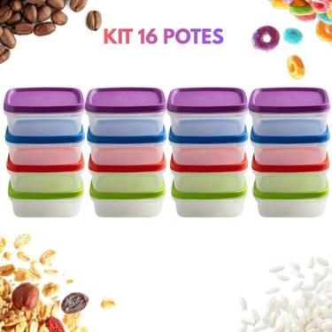 Imagem de Kit Mini Pote Plástico Quadrado Marmita Fitness Papinha Bebê 200ML Liv