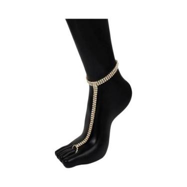 Imagem de Tornozeleira Feminina Prata Dourada Com Strass E Zircônia Cúbica, Joia