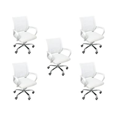 Imagem de Kit 5 Cadeiras De Escritório Oficial Begonia Tela Mesh Ergonômica Branco