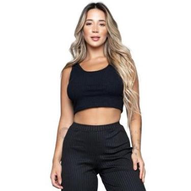 Imagem de Cropped Regata Canelado Bella Fiore Sem Mangas Verão Blogueira Moda Casual Feminina-Feminino