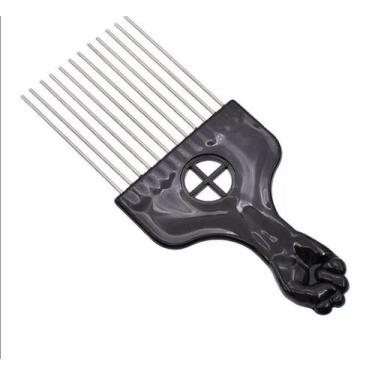 Imagem de Pente Garfo de Aço Para Cabelos Crespos e Cacheados 15cm Preto - Mofas