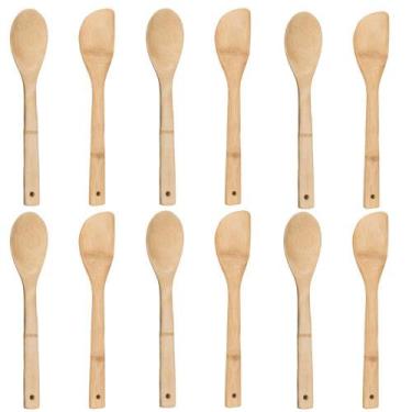 Imagem de 6 Colher E 6 Espátula Bambu Natural Utensílios Cozinha 30 cm - Rio Tij