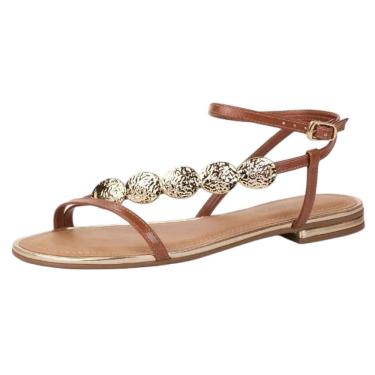 Imagem de Sandalia Feminina Rasteira Estilo Leve Peças Douradas Bebece