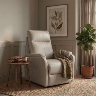 Imagem de Poltrona Papai Reclinável em Tecido Nobuke Estofada para Sala de Estar Descanso e Leitura - Bege