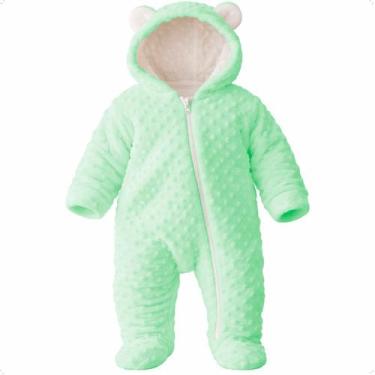 Imagem de Macacão Ursinho Bebê Soft Inverno Macio Capuz Com Zíper Verde Tamanho 