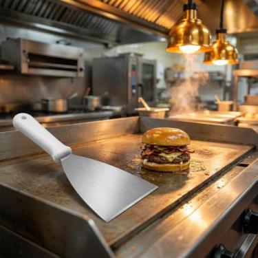 Imagem de 2x Espátula Inox Reta 5" - Chapa Lanches Pizza - Cabo Branco - Congrat