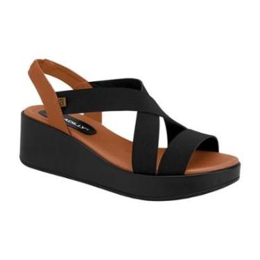 Imagem de Sandália Casual Salto Anabela Médio Feminina Piccadilly Preto 40-Feminino