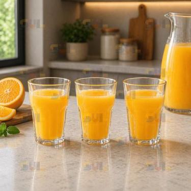 Imagem de Jogo de Copos 3 PEÇAS Jade Vidro 360ml Resistente Transparente Kit Cop