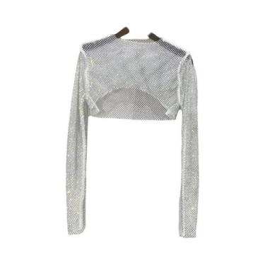 Imagem de Camiseta De Manga Longa Slim Fit Com Brilho De Diamante, Top Sexy Para