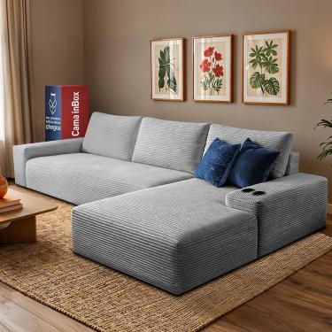 Imagem de Sofá Modular Evo De 3 Lugares Com Chaise Dir Evo. Two 2,70m Boost Tech Em Velourê Cama...