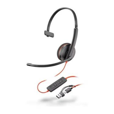 Imagem de Headset Mono Poly Blackwire 3210 USB-C com Adaptador USB-A para PC