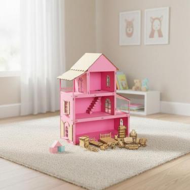 Imagem de Casinha Bonecas 50 Cm Brinquedo Infantil Decorado Casa Quarto - Pink B