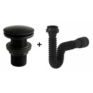Imagem de Kit Lopazzi Válvula + Sifão Preto para Pia Lavatório Banheiro Cozinha 