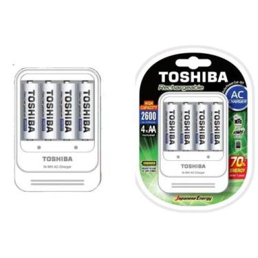 Imagem de Carregador de pilhas toshiba aa/aaa com 4 pilhas aa 2600mah - tnhc-6ga