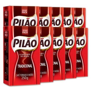 Imagem de Café Pilão Torrado e Moído Tradicional 10 Pacotes de 250g