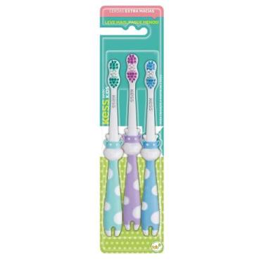 Imagem de Escova Dentes Infantil Cerdas Extra Macias Bichinhos KIT 3 - Kess