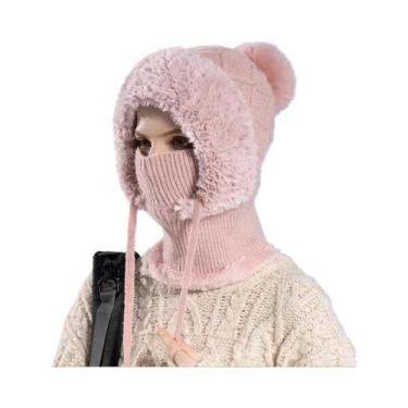 Imagem de Gorro De Inverno Feminino Em Veludo Com Cachecol Integrado, Proteção Q