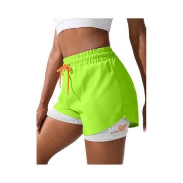 Imagem de Shorts Esportivos Femininos De Dupla Camada Com Cordão E Estampa De Le