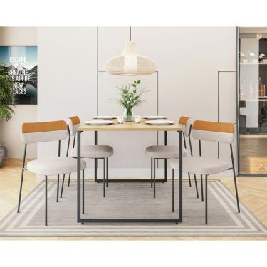 Imagem de Conjunto de Mesa de Jantar Retangular com Tampo Natura Porto e 4 Cadeiras Mona Linho Bege