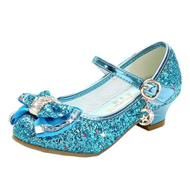 Imagem de Sapatos Cadidi Dinos para meninas sapatos de festa de casamento Salto Mary Jane Princesa Sapatos de flores (Bebê/Criança pequena/Criança grande), Blue/B1, 1.5 Little Kid