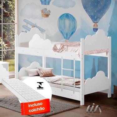 Imagem de Beliche Infantil Nuvem Branca Com 2 Colchões Marina Divaloto