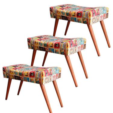 Imagem de Kit 3 Puff Cama inBox Las Vegas Retangular com Pés em Madeira Maciça Tecido Suede